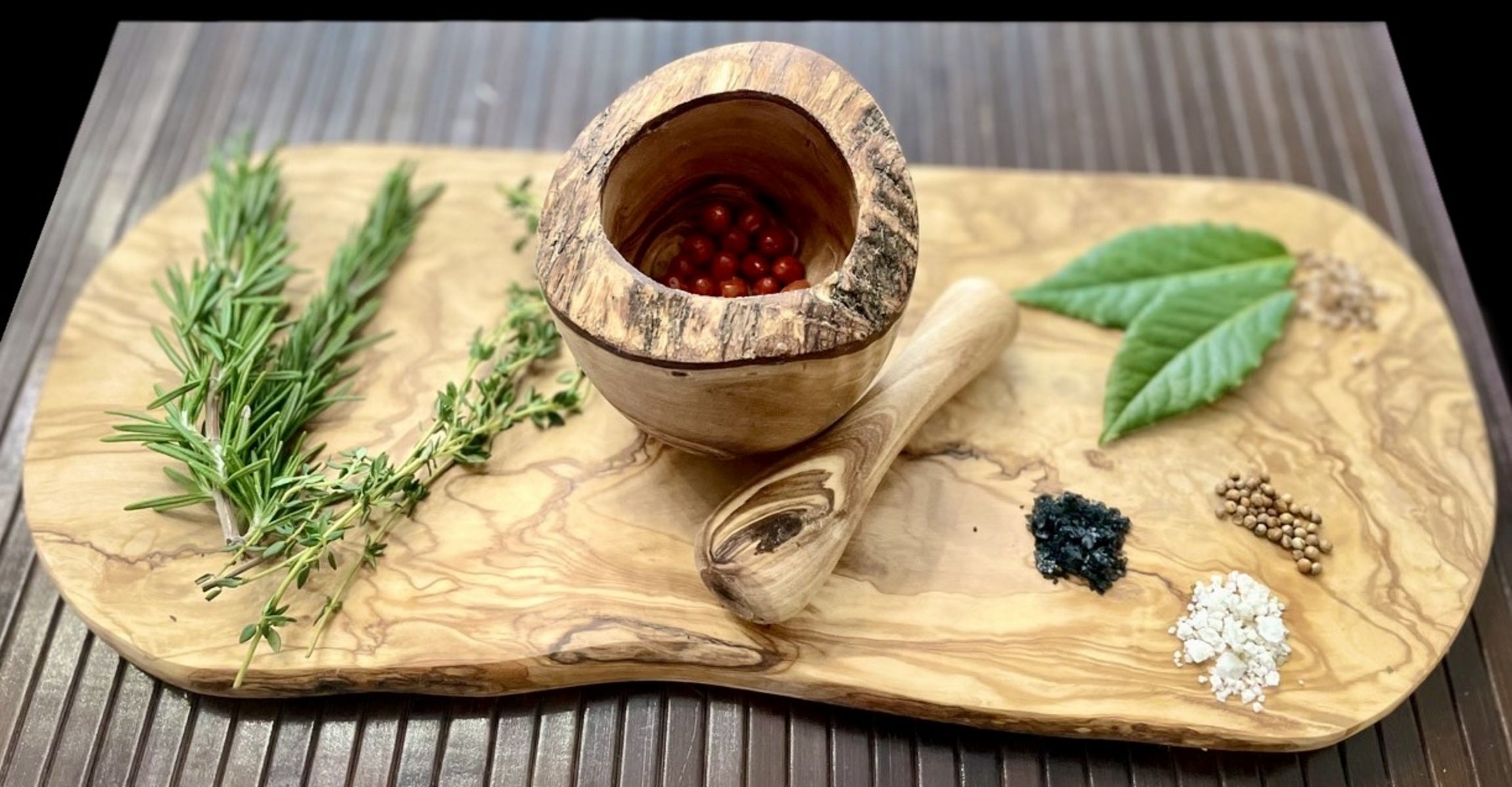Japanese Olive Wood Rustic Mortar and Pestle