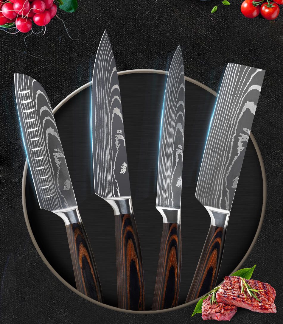 Japanese Damascus Style Kitchen Knife Set