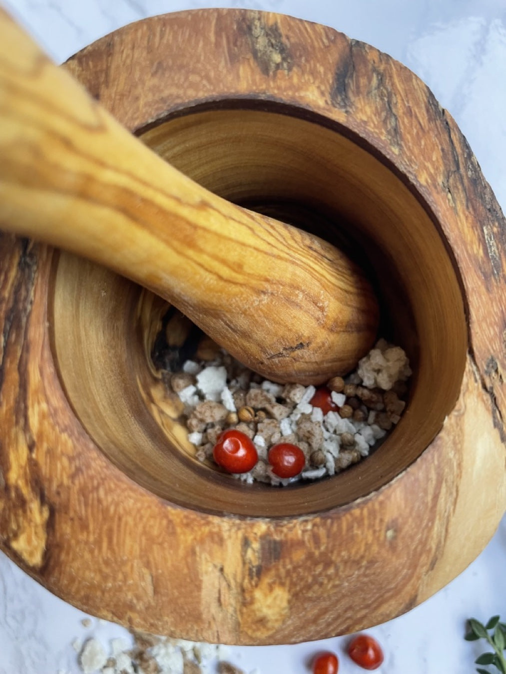 Japanese Olive Wood Rustic Mortar and Pestle