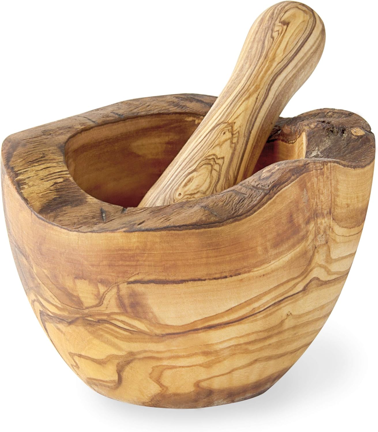 Japanese Olive Wood Rustic Mortar and Pestle